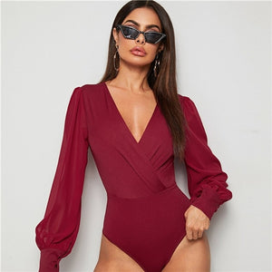 V Neck High Waist Bodysuits